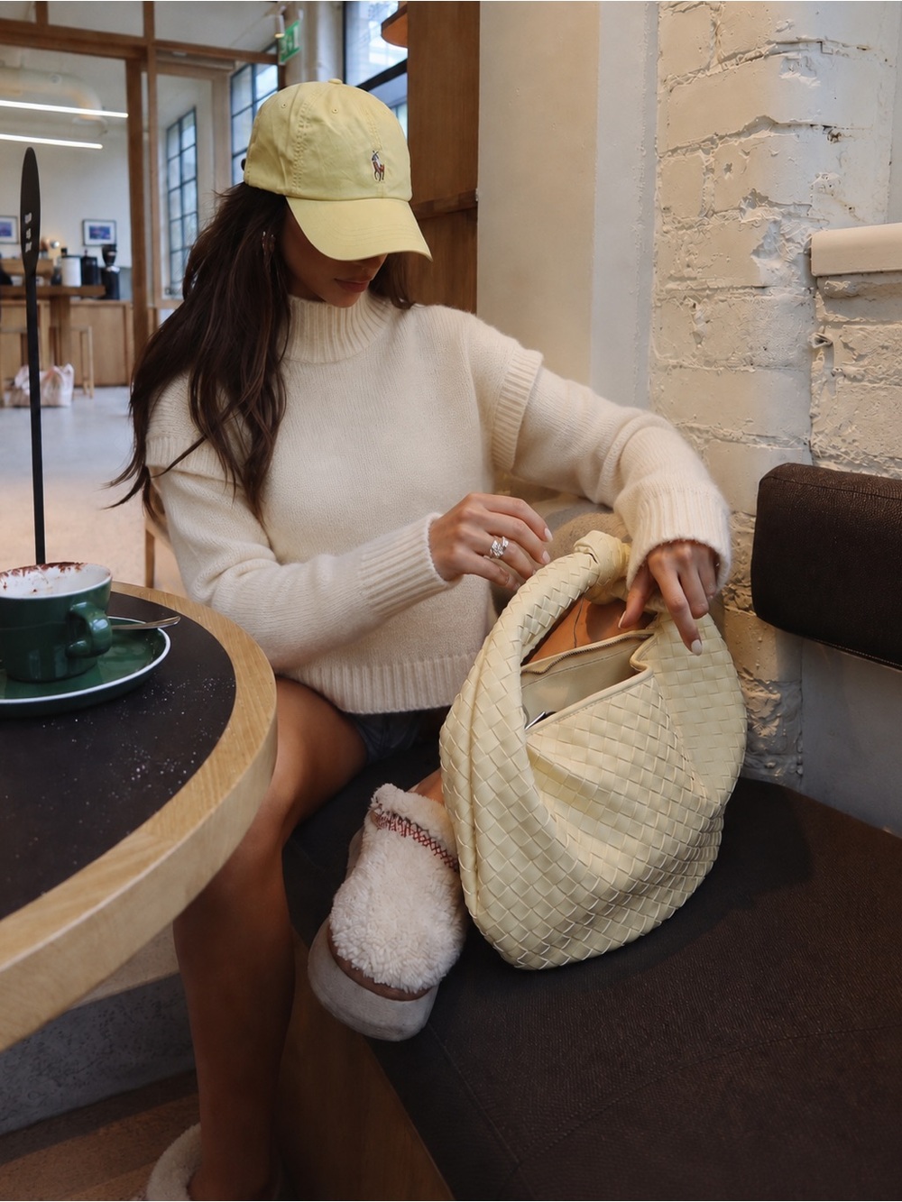 Mango Cream Ruffle Shoulder Mock Neck Cropped Knit Sweater S